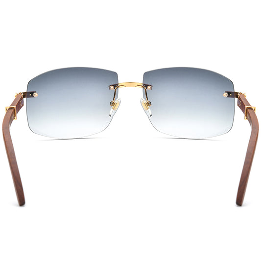 Rimless Square Wood Sunglasses Grey Tint - MCROONS - back view