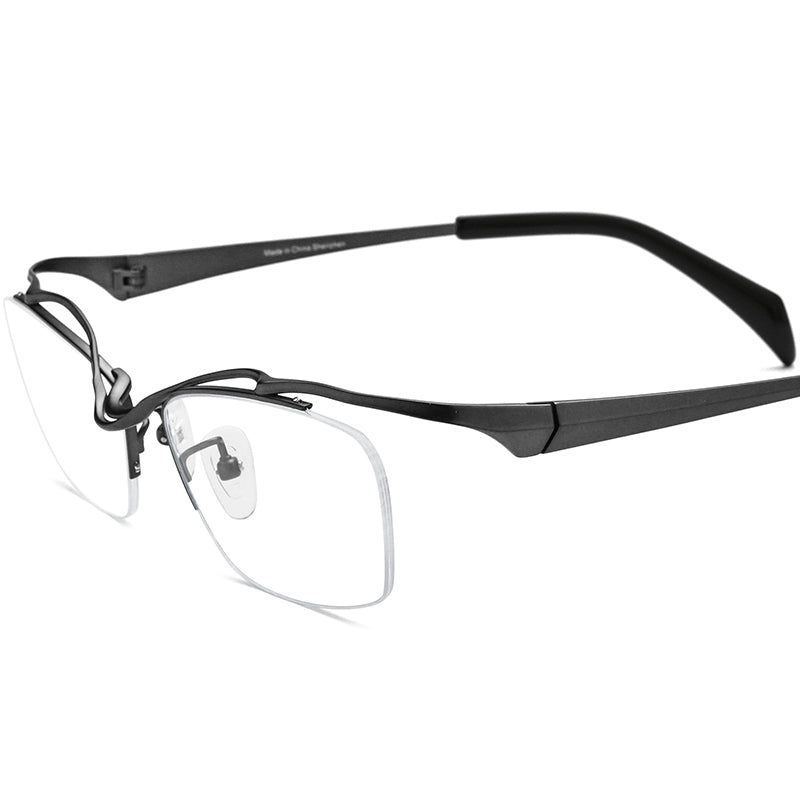 Titanium Semi-Rimless Square Optical Glasses Designer - Grey - MCROONS