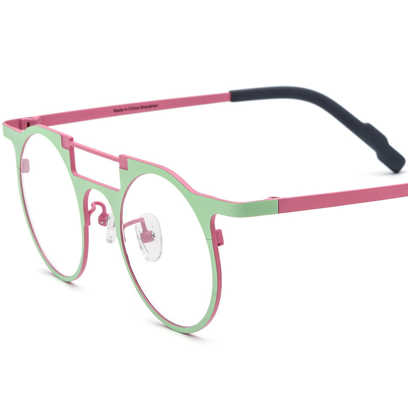 Colourful Titanium Round Optical Glasses Frame Designer - Green Pink - MCROONS