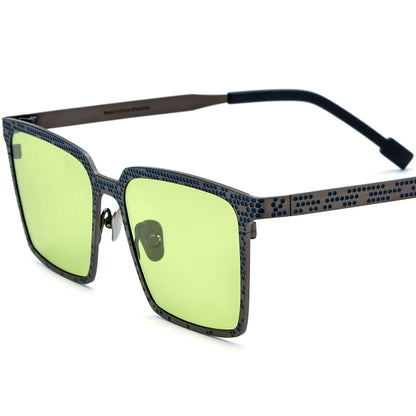 Colourful Titanium Textured Square Polarised Sunglasses - Gray Blue - MCROONS
