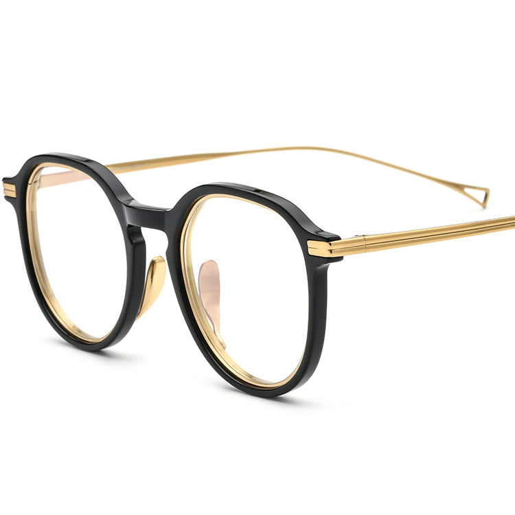 Round Acetate Titanium Optical Glasses Frame - Black - MCROONS
