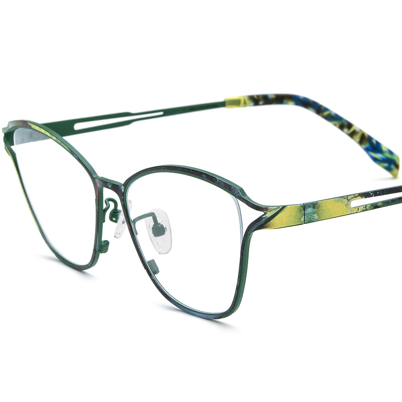 Titanium Cat Eye Optical Glasses Frame Print Design - MCROONS - Green