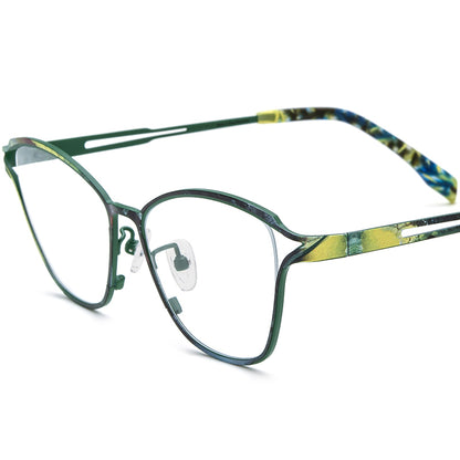 Titanium Cat Eye Optical Glasses Frame Print Design - MCROONS - Green