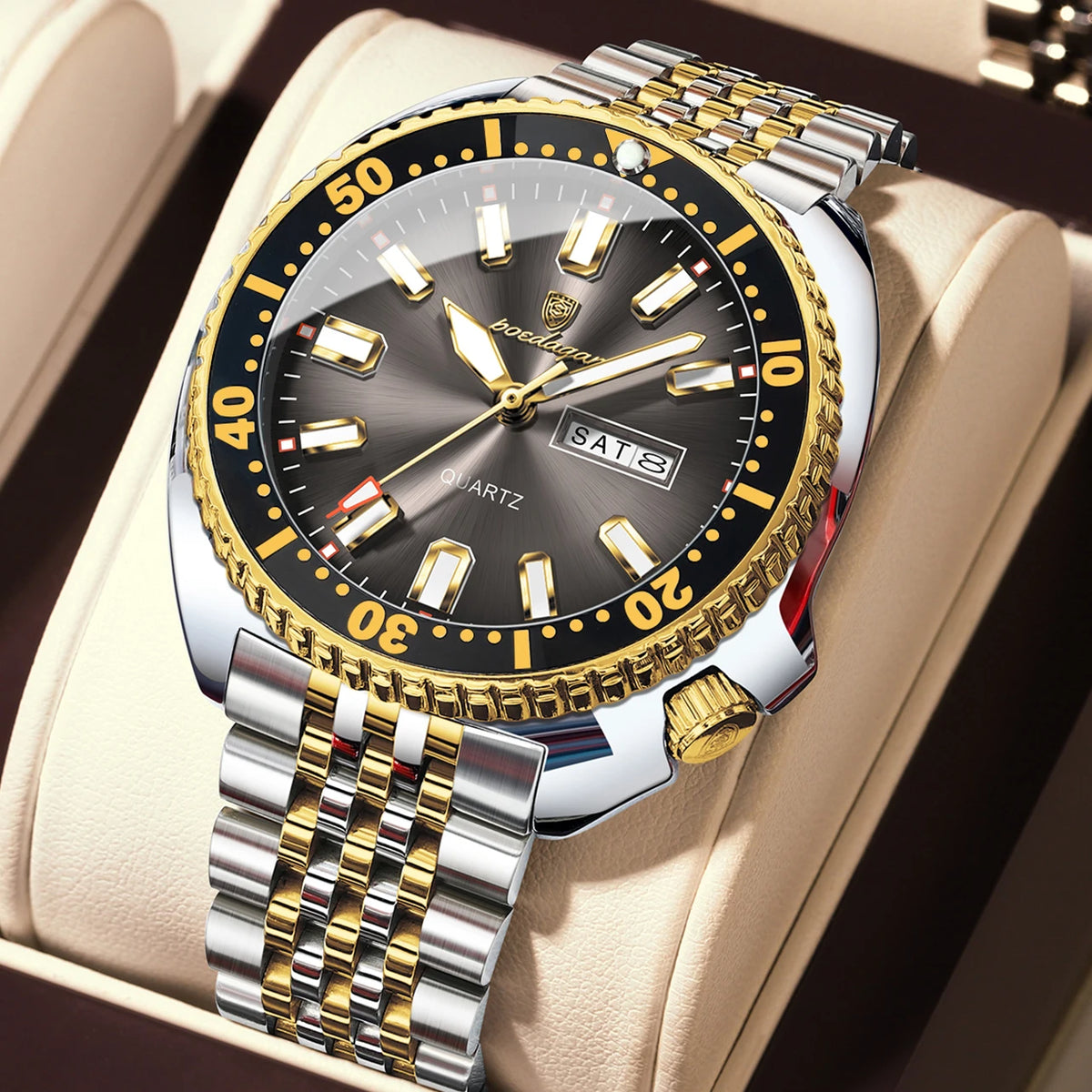 Poedagar 682 Men's Luxury Quartz Watch – Stainless Steel Band, Waterproof, Luminous, Date