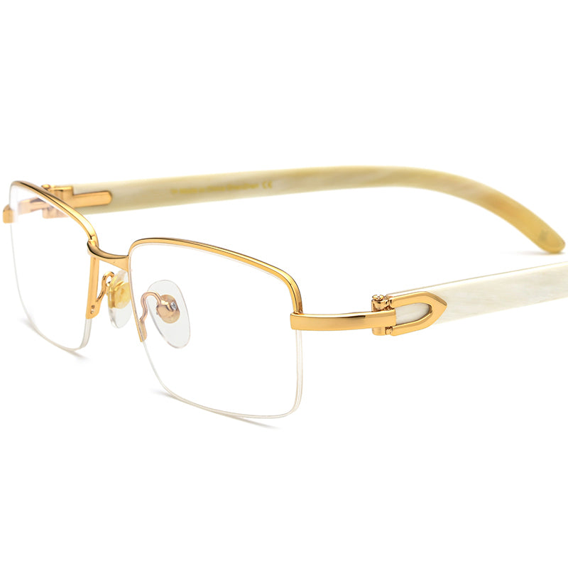 Half-Rim Square Buffalo Horn Optical Frame - MCROONS - White