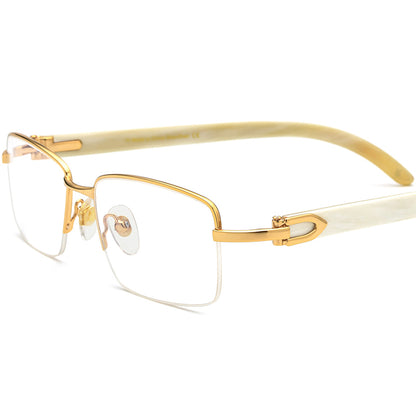 Half-Rim Square Buffalo Horn Optical Frame - MCROONS - White