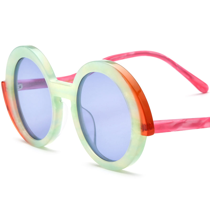Vintage Polarized Round Sunglasses - Green Purple Lens - MCROONS