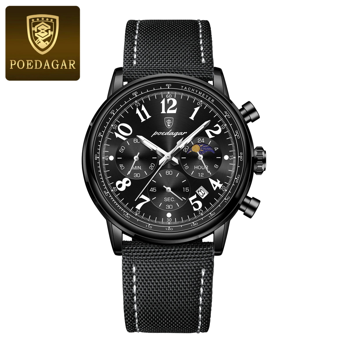 Poedagar 808 Men's Luxury Chronograph Quartz Watch – Leather Strap, Waterproof, Luminous, Date