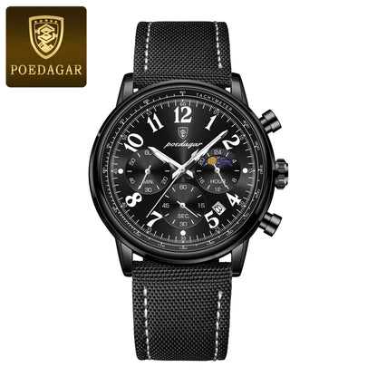 Poedagar 808 Men's Luxury Chronograph Quartz Watch – Leather Strap, Waterproof, Luminous, Date