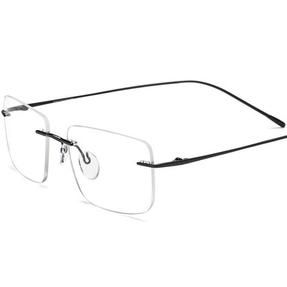 Titanium Square Optical Glasses Frame Rimless Ultralight - Black - MCROONS