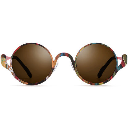 Multicolour Print Titanium Round Polarised Sunglasses - MCROONS - front view