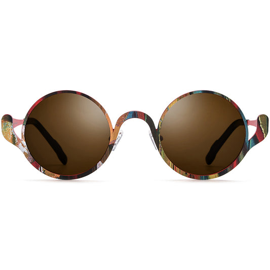 Multicolour Print Titanium Round Polarised Sunglasses - MCROONS - front view