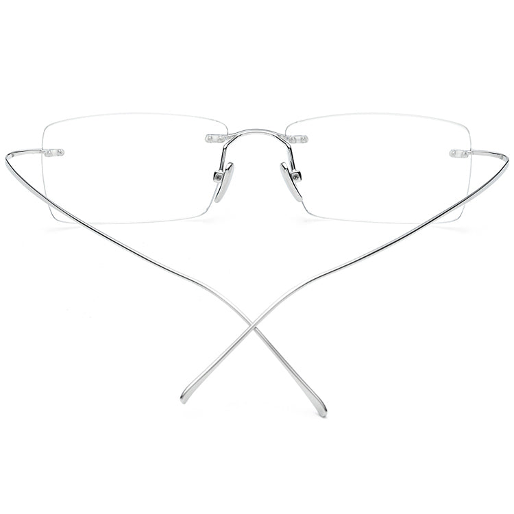 Sterling Silver Rimless Square Optical Glasses Frame - MCROONS - back view