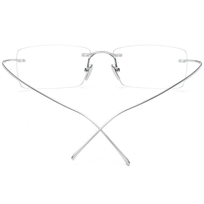 Sterling Silver Rimless Square Optical Glasses Frame - MCROONS - back view