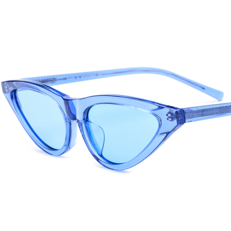 Acetate Cat Eye Polarised Sunglasses - Blue Frame Blue Lens - MCROONS