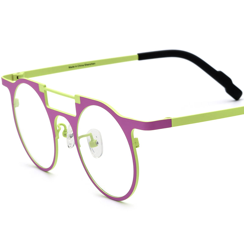 Colourful Titanium Round Optical Glasses Frame Designer - Pink Green - MCROONS