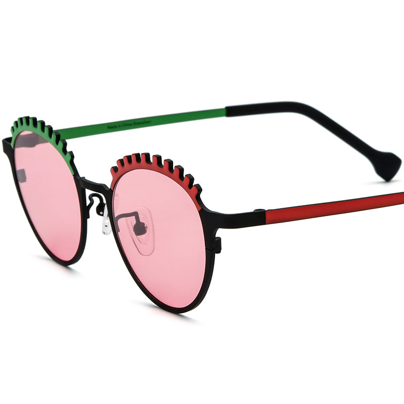 Colourful Titanium Cat Eye Polarised Sunglasses - Green Red Pink Lens - MCROONS