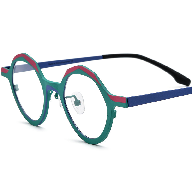 Colourful Titanium Octagon Optical Glasses Frame Vintage - MCROONS - Matte Blue Frame