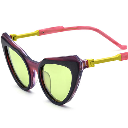 Retro Matte Acetate Polarised Cat Eye Sunglasses UV400 - Purple - MCROONS