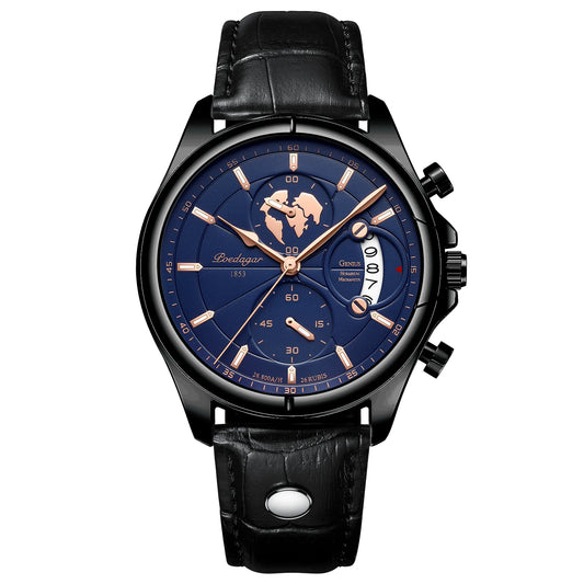 Poedagar 989 Men's Luxury Chronograph Quartz Watch – Leather Strap, Waterproof, Luminous, Date
