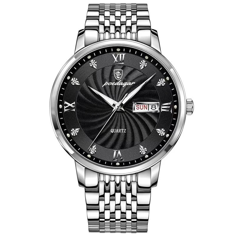 Poedagar 827 Men's Luxury Quartz Watch – Stainless Steel Band, Waterproof, Date