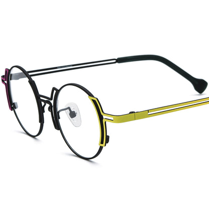 Two-Tone Titanium Round Optical Glasses Frame - Black Yellow - MCROONS