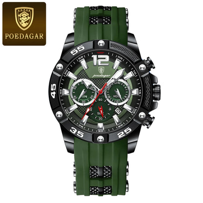 Poedagar 912 Men's Luxury Chronograph Quartz Watch – Silicone Strap, Waterproof, Luminous, Date