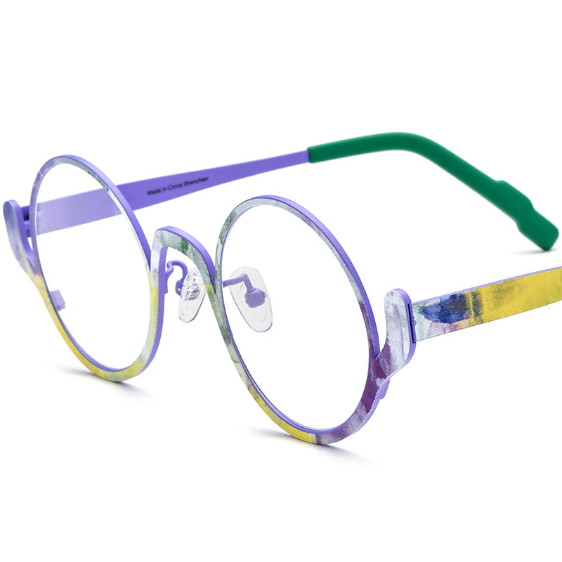 Vintage Titanium Round Optical Glasses Frame - Purple - MCROONS