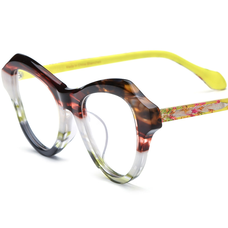 Multicolour Designer Cat Eye Acetate Optical Glasses Frame - Brown White - MCROONS