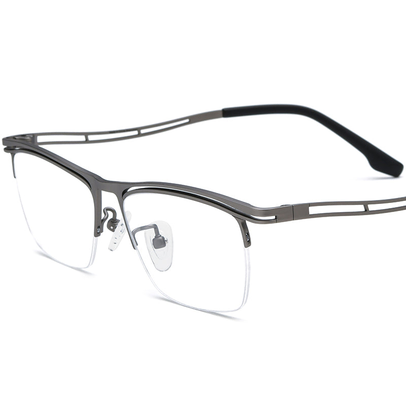 Designer Titanium Half-Rim Square Optical Glasses - Grey - MCROONS