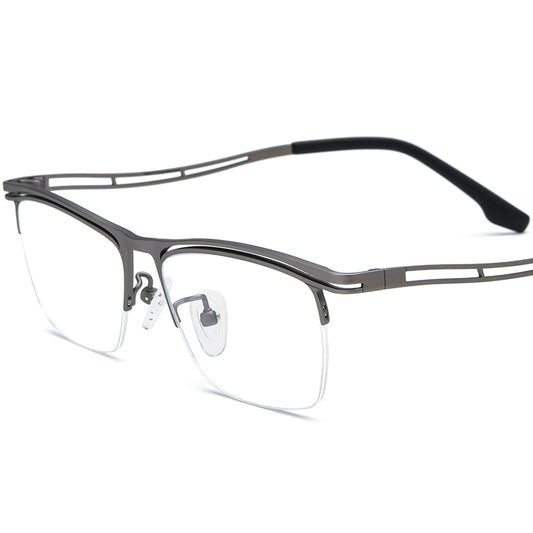Designer Titanium Half-Rim Square Optical Glasses - Grey - MCROONS