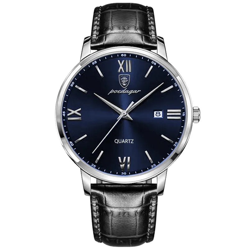 Poedagar 826 Men's Luxury Quartz Watch – Leather Strap, Waterproof, Date