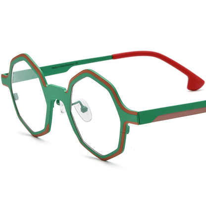 Matte Titanium Octagon Optical Glasses Frame Vintage - Green - MCROONS