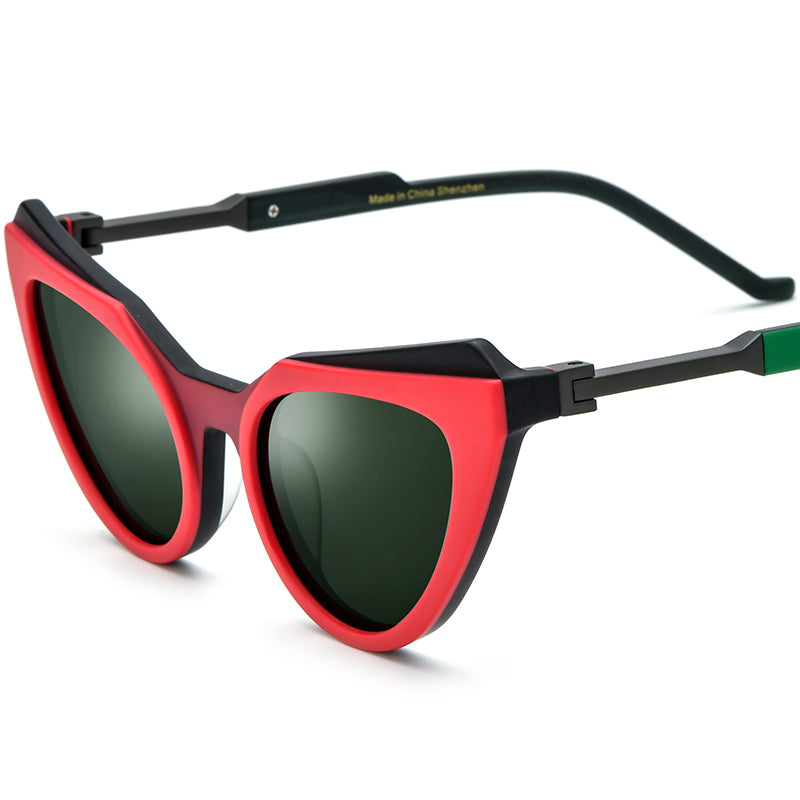 Retro Matte Acetate Polarised Cat Eye Sunglasses UV400 - Red - MCROONS