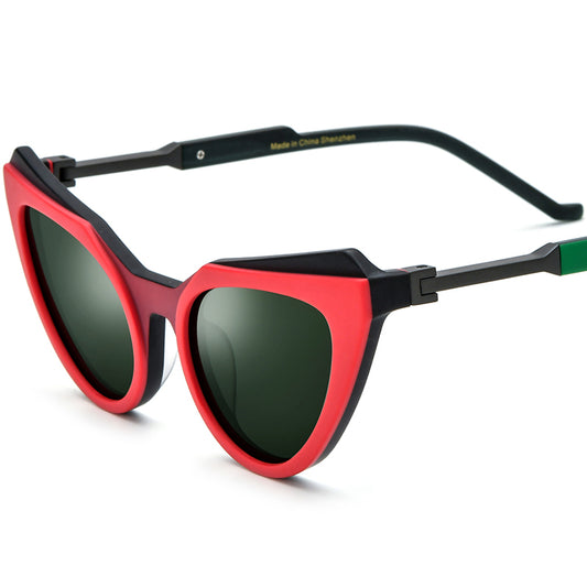 Retro Matte Acetate Polarised Cat Eye Sunglasses UV400 - Red - MCROONS
