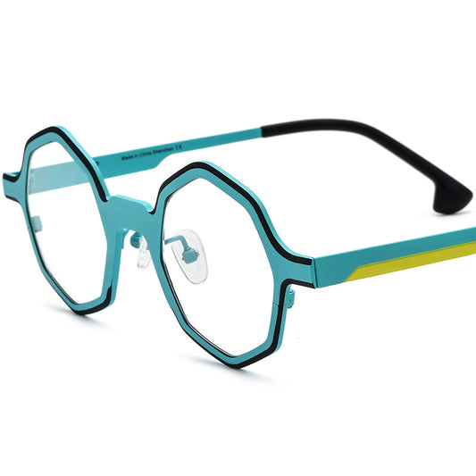 Matte Titanium Octagon Optical Glasses Frame Vintage - Light Blue - MCROONS