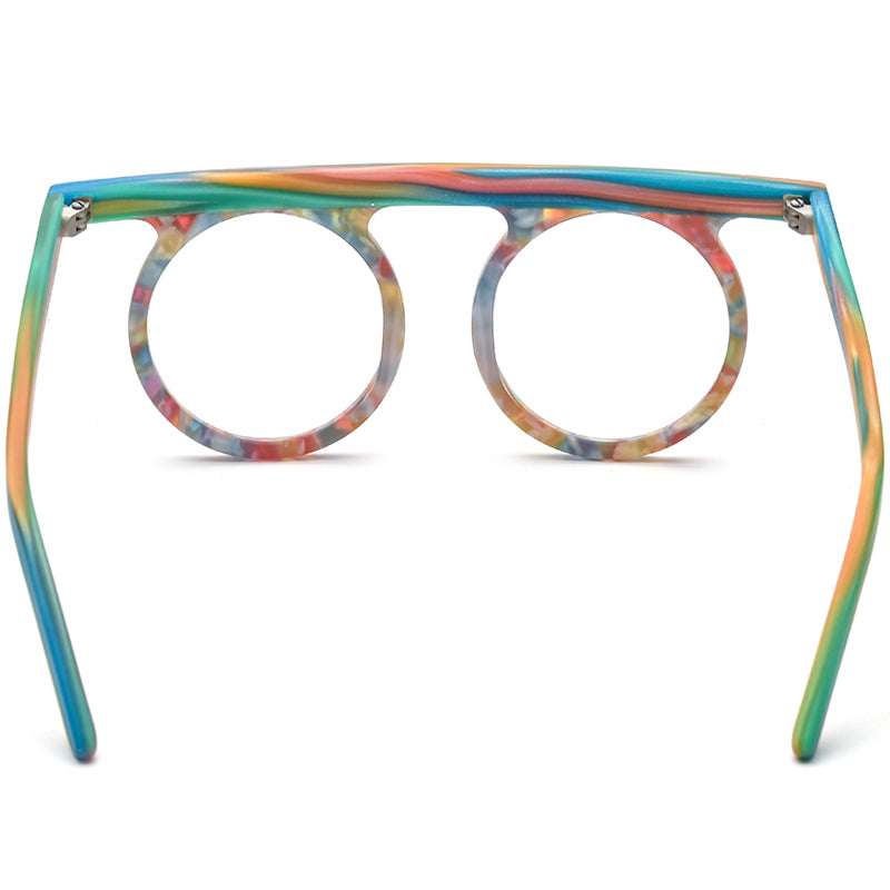 Oversized Vintage Multicolour Acetate Round Optical Glasses Frame - MCROONS - back view