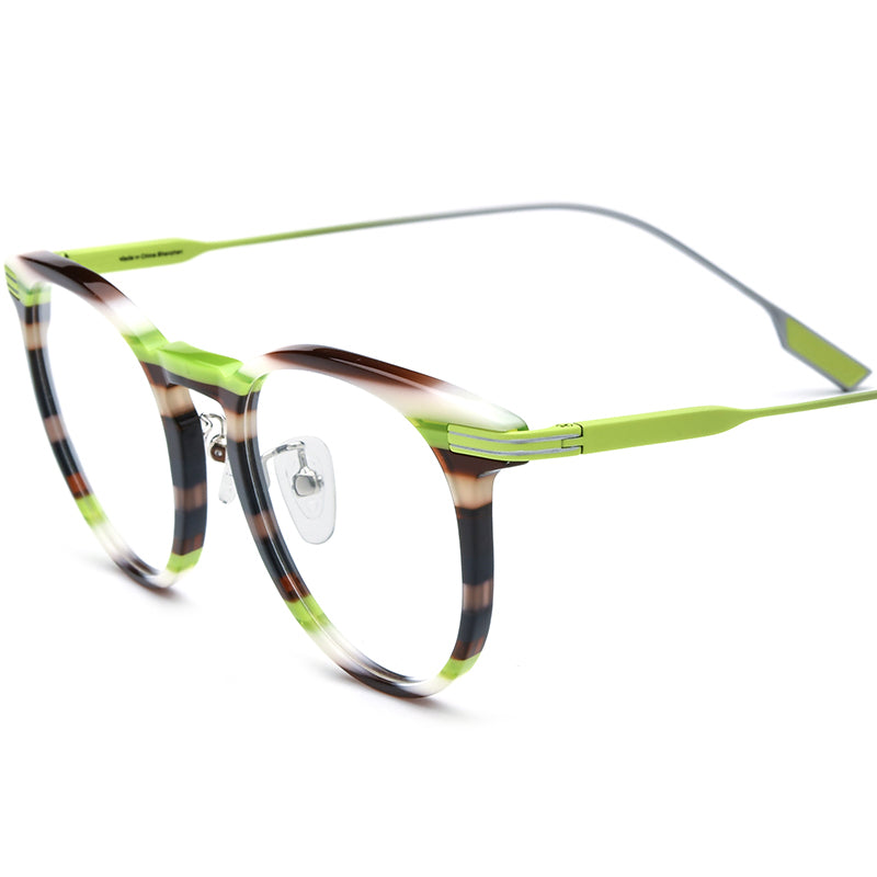 Colourful Acetate Titanium Round Optical Glasses Frame Vintage - Green - MCROONS