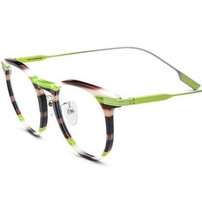 Colourful Acetate Titanium Round Optical Glasses Frame Vintage - Green - MCROONS