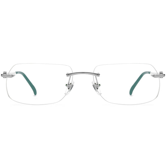 Rimless Square Alloy Optical Glasses Frame - Silver - MCROONS
