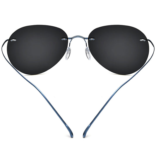 Rimless Titanium Pilot Sunglasses - Blue Grey - MCROONS - Back View