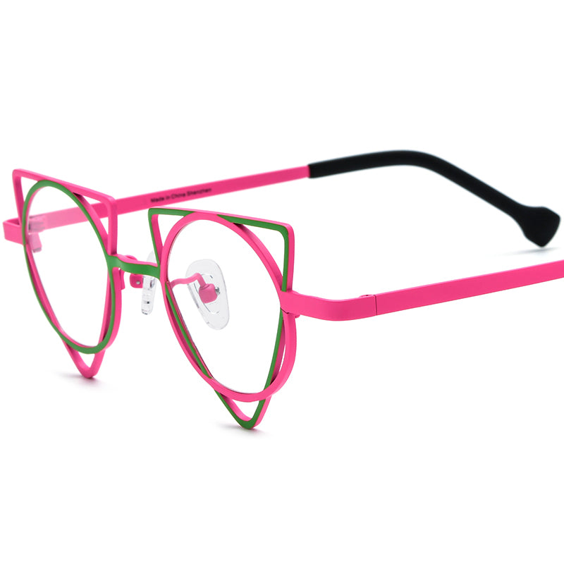 Asymmetric Titanium Optical Glasses Frame Fashion - Green Pink - MCROONS