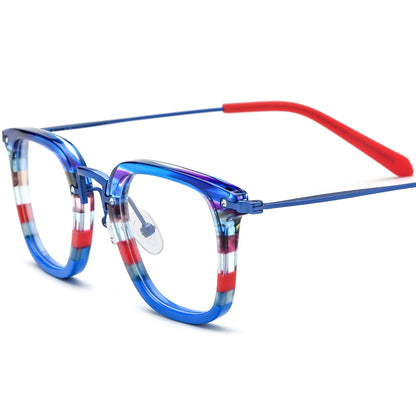Retro Acetate Titanium Square Glasses - Blue - MCROONS