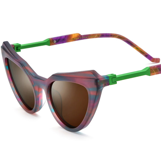Retro Matte Acetate Polarised Cat Eye Sunglasses UV400 - Colourful - MCROONS