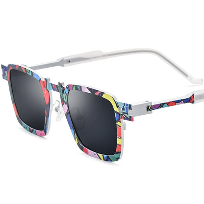 Print Titanium Square Sunglasses - Colorful - MCROONS