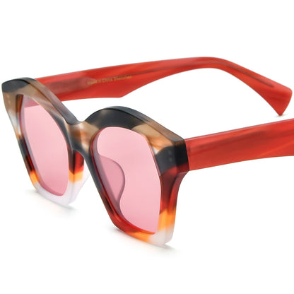 Oversized Matte Acetate Cat Eye Polarized Sunglasses - Leopard Pink Lens - MCROONS