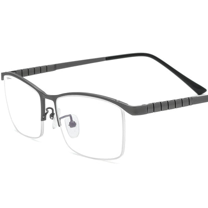 Half-Rim Square Titanium Optical Glasses Frame - Silver - MCROONS
