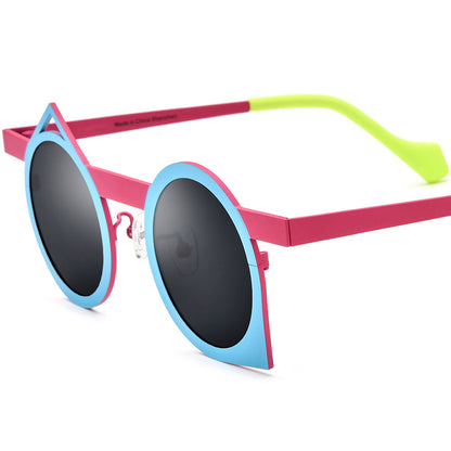Colourful Titanium Irregular Polarised Sunglasses Retro - Blue Pink Frame Gray Lens - MCROONS