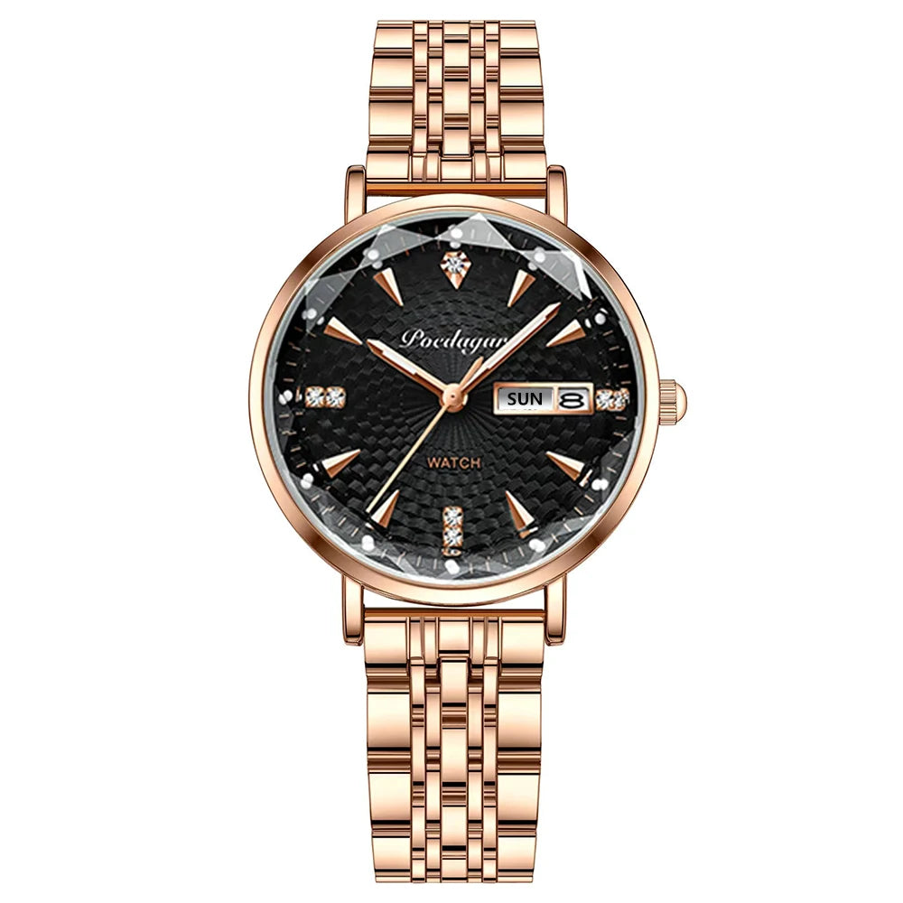 Poedagar 312 Women's Luxury Quartz Watch – Stainless Steel Band, Waterproof, Date