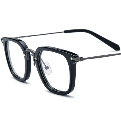 Retro Acetate Titanium Square Glasses - Black - MCROONS